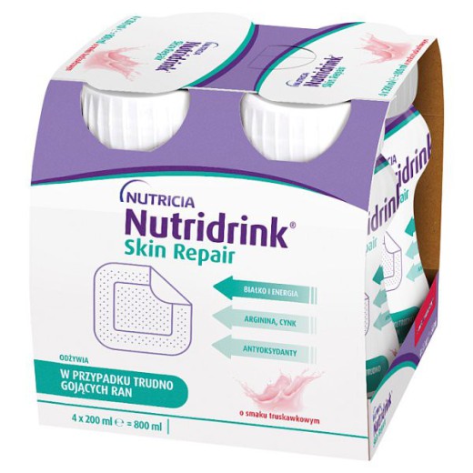 Nutridrink Skin Repair, preparat odżywczy, smak truskawkowy, 4 x 200 ml