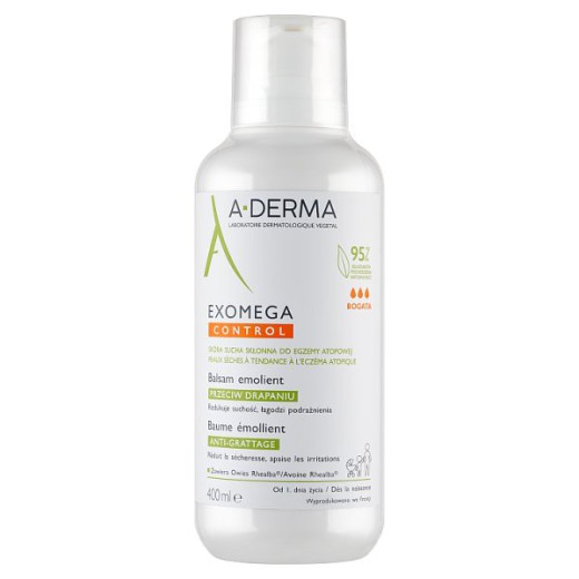 A-Derma Exomega Control, balsam emolient, skóra sucha i skłonna do atopii, od 1 dnia życia, 400 ml