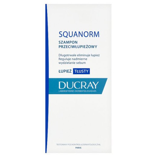 Ducray Squanorm, szampon przeciwłupieżowy, łupież tłusty, 200 ml