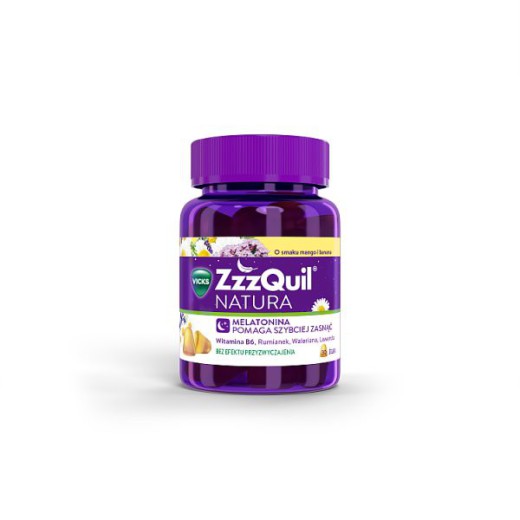 ZzzQuil Natura, żelki z melatoniną o smaku mango i banana, 30 sztuk