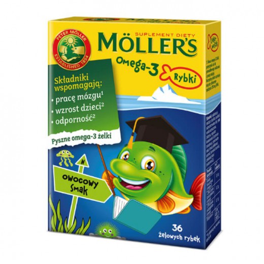 Tran Moller's Omega-3 Rybki, owocowe, 36 sztuk