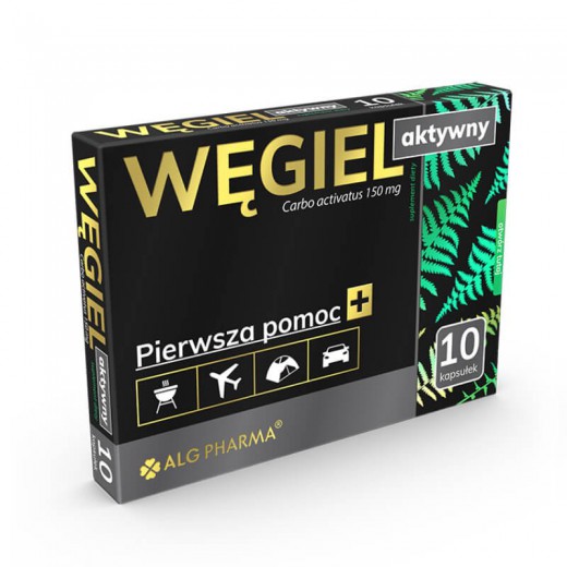 Węgiel aktywny, 0,15 g, 10 kapsułek