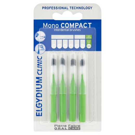 Elgydium Clinic Mono Compact, szczoteczki międzyzębowe, 2,2 mm, zielone, 4 sztuki