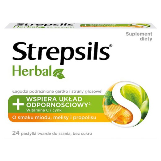 Strepsils Herbal o smaku miodu, melisy i propolisu, 24 pastylki
