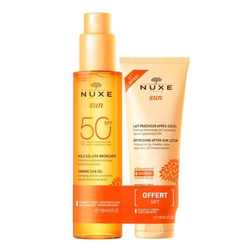 Nuxe Sun Zestaw Olejek do opalania SPF 50 150 ml + Balsam po opalaniu, 100 ml