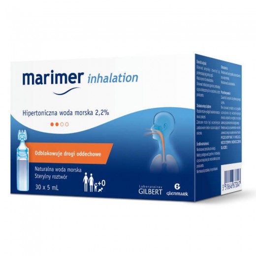 Marimer Inhalation, hipertoniczna woda morska 2,2% do nebulizacji od 1 dnia życia, 5 ml x 30 ampułek