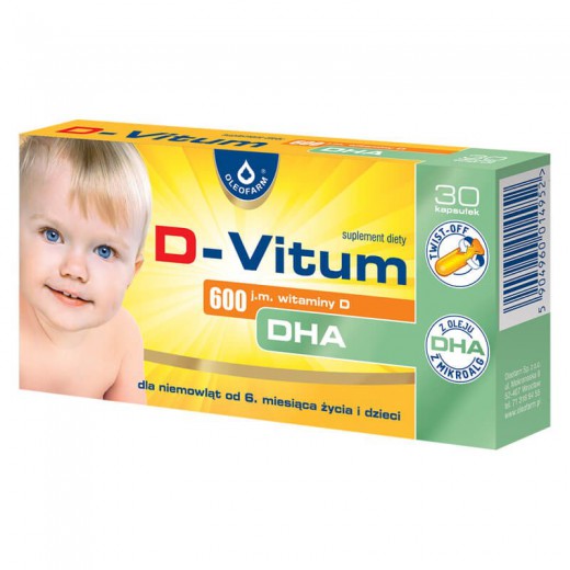 D-Vitum, witamina D dla niemowląt od 6. miesiąca życia, 600j.m., 30 kapsułek twist-off