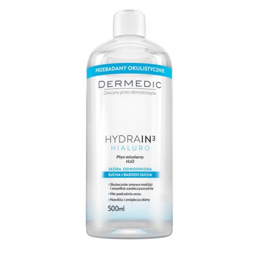 Dermedic Hydrain 3 Hialuro, płyn micelarny H2O, skóra odwodniona i sucha, 500 ml