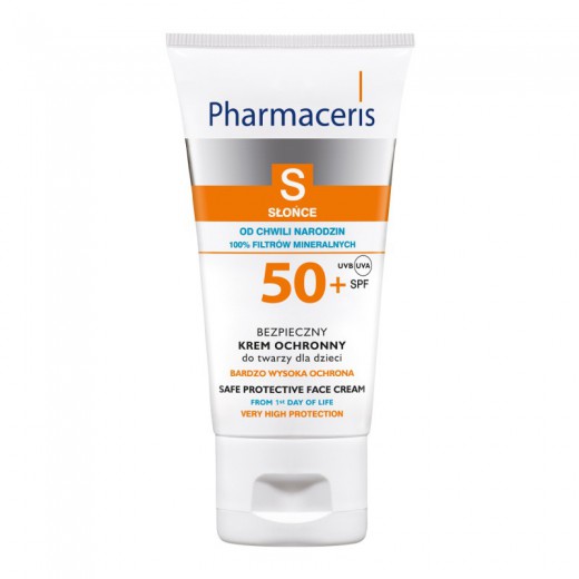 PHARMACERIS S, Bezpieczny krem ochronny SPF 50+ do twarzy dla dzieci od chwili narodzin, 50 ml