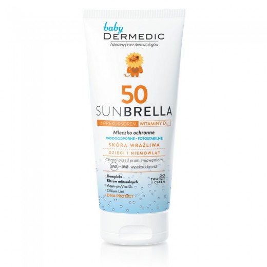 Dermedic Sunbrella Baby, mleczko ochronne dla dzieci od 1 miesiąca, do twarzy i ciała, skóra wrażliwa, SPF 50, 100 ml