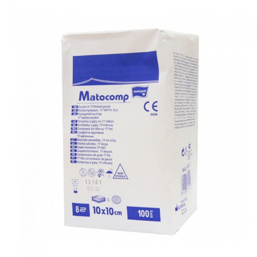 Kompresy MATOCOMP, niejałowe, 10cmx10cm, 17-nitkowe, 8-warstwowe, 100 sztuk