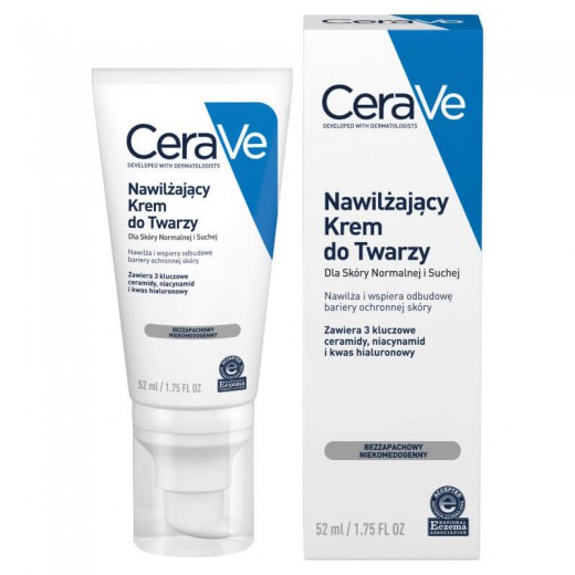 CeraVe, nawilżający krem z ceramidami do twarzy, skóra normalna i sucha, 52 ml