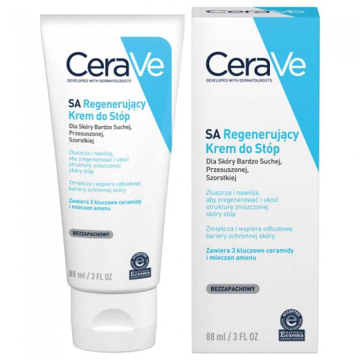 CeraVe SA, krem regenerujący do stóp z ceramidami, skóra sucha i bardzo sucha, 88 ml