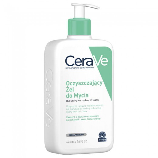 CeraVe, oczyszczający żel do mycia z ceramidami, skóra normalna i tłusta, 473 ml