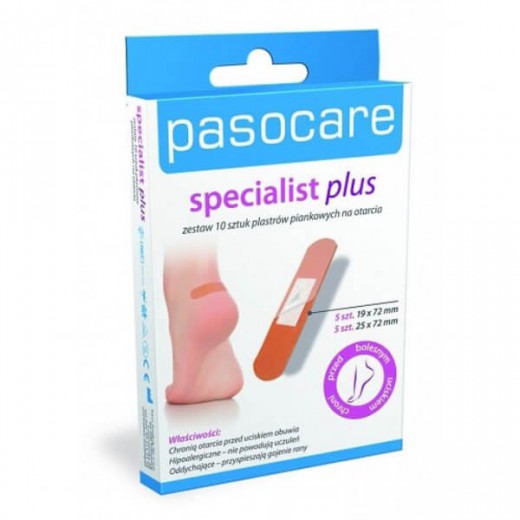 Plastry PASOCARE, Specialist Plus, na otarcia, 19x72mm i 25x72mm, 10 sztuk
