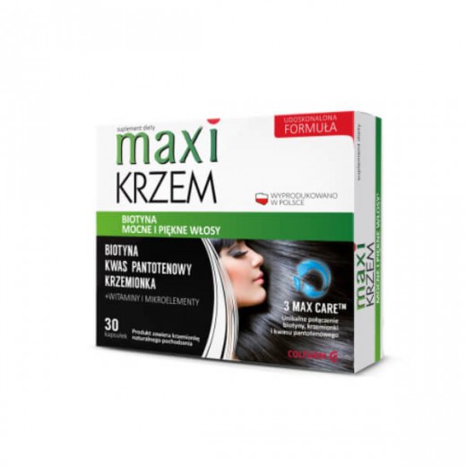 Maxi Krzem, biotyna, kwas pantotenowy, krzemionka + witaminy i mikroelementy, 30 kapsułek
