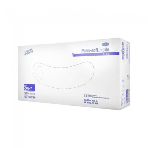 Peha-soft nitrile fino, rękawice nitrylowe, niejałowe, niepudrowane, niebieskie, rozmiar S, 150 sztuk