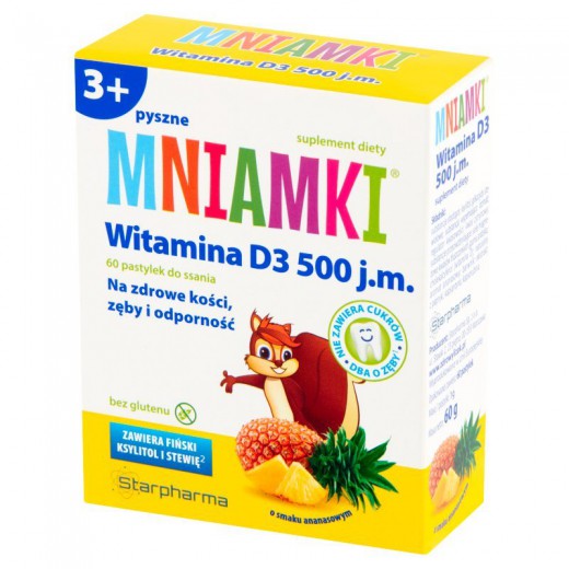 MNIAMKI Witamina D3 500 j.m., po 3 roku, 60 pastylek do ssania