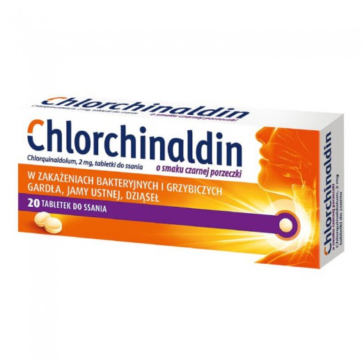 Chlorchinaldin 2mg, o smaku czarnej porzeczki, 20 tabletek do ssania