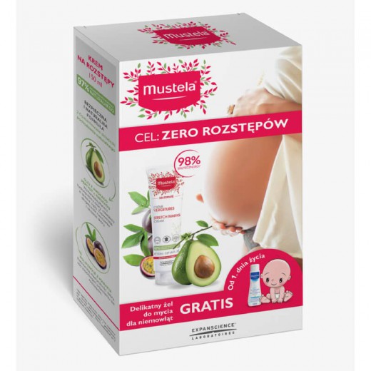 Zestaw MUSTELA Maternite, krem przeciw rozstępom, 150ml + dodatkowo delikatny żel do mycia, 200ml