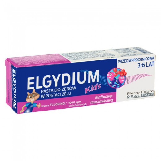 Elgydium Kids, pasta do zębów w postaci żelu, malinowo-truskawkowa, 50 ml