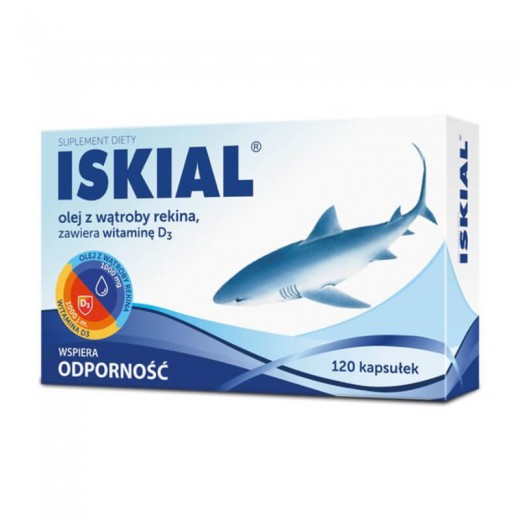Iskial, olej z wątroby rekina + witamina D3, 120 kapsułek