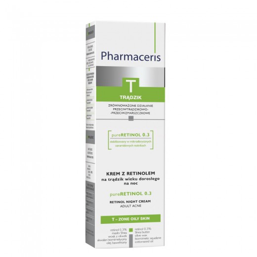 PHARMACERIS T, Pureretinol, krem z retinolem na trądzik wieku dorosłego, na noc, 40ml