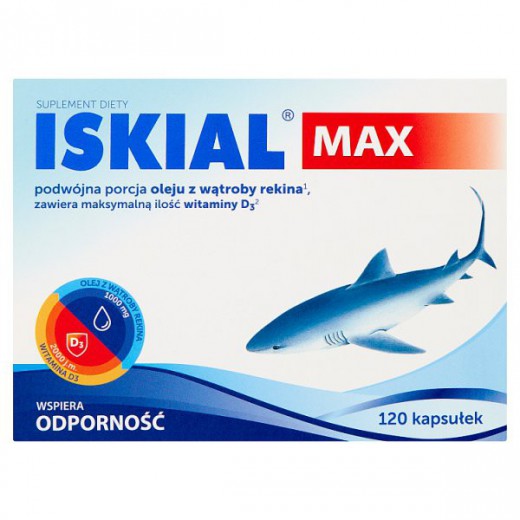 Iskial Max, olej z wątroby rekina+witamina D3, powyżej 6 lat, 120 kapsułek