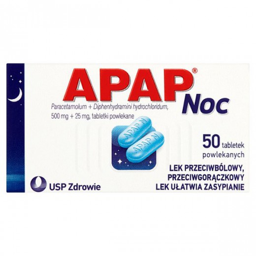 Apap Noc 500mg+25mg, 50 tabletek