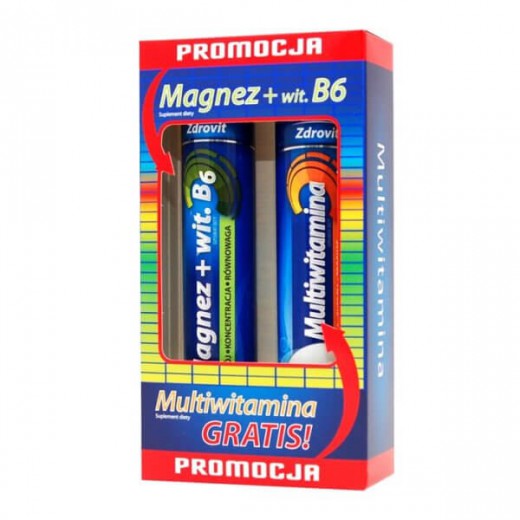 Zdrovit Magnez z witaminą B6, 24 tabletki musujące + Multiwitamina, 20 tabletek musujących