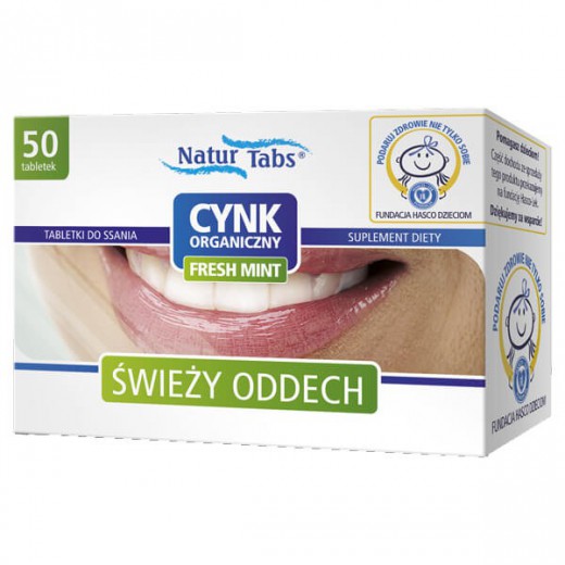 NaturTabs Cynk organiczny Fresh Mint, 50 tabletek do ssania