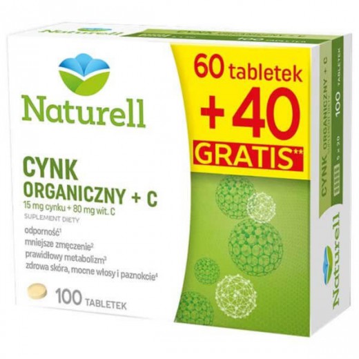 Naturell Cynk + witamina C, 60 tabletek + 40 tabletek gratis