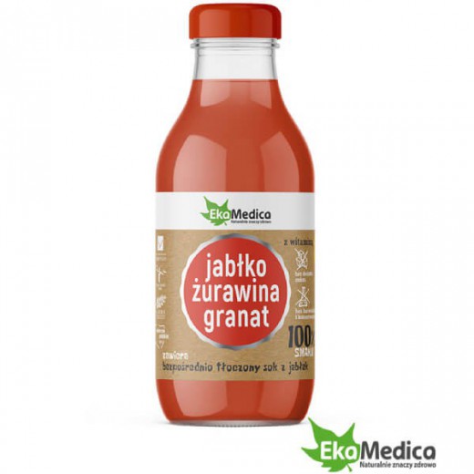 Jabłko żurawina granat, sok 100%, EkaMedica, 300 ml